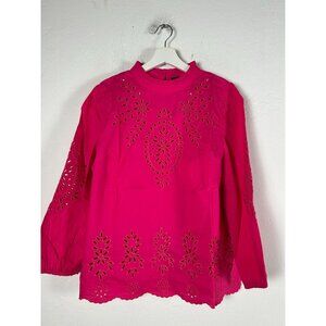 J.Crew Women Mockneck Cotton Poplin Top Embroidered Eyelet Medium Pink AR175 New